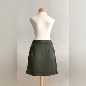 VIVIENNE TAM OLIVE GREEN COTTON MINI SKIRT RIBBON TRIM DETAILS SIZE 6